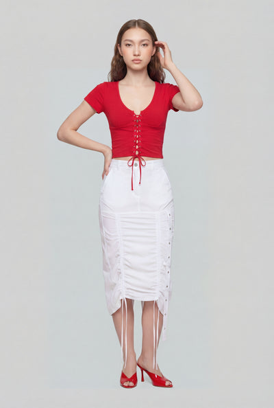 Nova High Waisted Grommet Drawstring Skirt Nylon