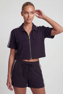 Varsity Stripe Zip Crop Shirt