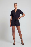 Varsity Stripe Zip Crop Shirt