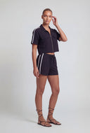 Varsity Stripe Zip Crop Shirt