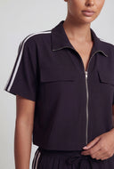 Varsity Stripe Zip Crop Shirt