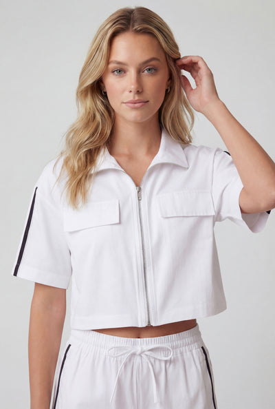 Varsity Stripe Zip Crop Shirt