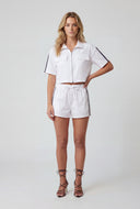 Varsity Stripe Zip Crop Shirt