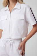 Varsity Stripe Zip Crop Shirt