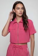 Varsity Stripe Zip Crop Shirt