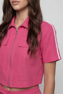 Varsity Stripe Zip Crop Shirt