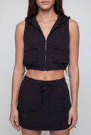 Toggle Crop Hooded Windbreaker Vest