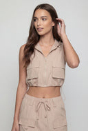 Toggle Crop Hooded Windbreaker Vest