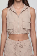 Toggle Crop Hooded Windbreaker Vest