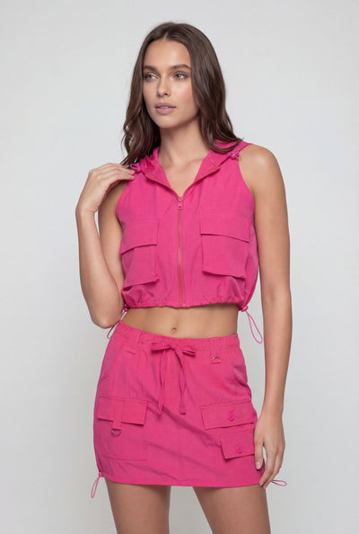 Toggle Crop Hooded Windbreaker Vest