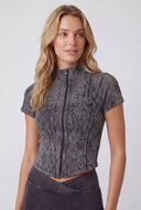 Elani Knit Mineral Wash Zip Front Top