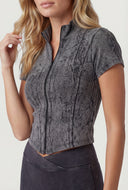 Elani Knit Mineral Wash Zip Front Top