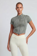 Elani Knit Mineral Wash Zip Front Top