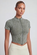 Elani Knit Mineral Wash Zip Front Top