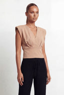 Amirah Padded Shoulder Crepe Knit Blouse