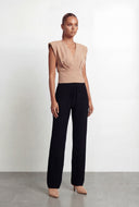 Amirah Padded Shoulder Crepe Knit Blouse