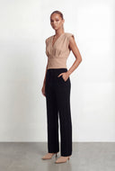 Amirah Padded Shoulder Crepe Knit Blouse