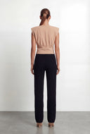Amirah Padded Shoulder Crepe Knit Blouse
