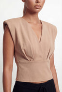 Amirah Padded Shoulder Crepe Knit Blouse