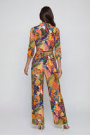 Tropical Leaf Print Tie-Front Crop Shirt
