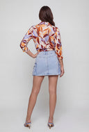 Leaf Print Tie Front Crop Shirt
