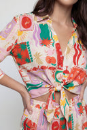 Tropical Crop Tie-Front Shirt
