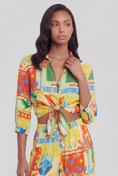 Tropical Crop Tie-Front Shirt