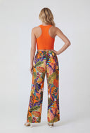 Tropical Leaf Print Wide-Leg Pants