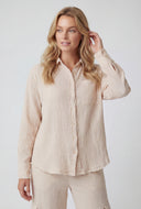Frayed Gauze Knit Button-Front Shirt