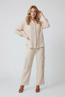 Frayed Gauze Knit Button-Front Shirt