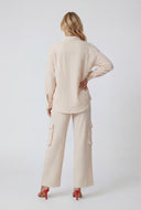 Frayed Gauze Knit Button-Front Shirt