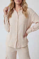 Frayed Gauze Knit Button-Front Shirt