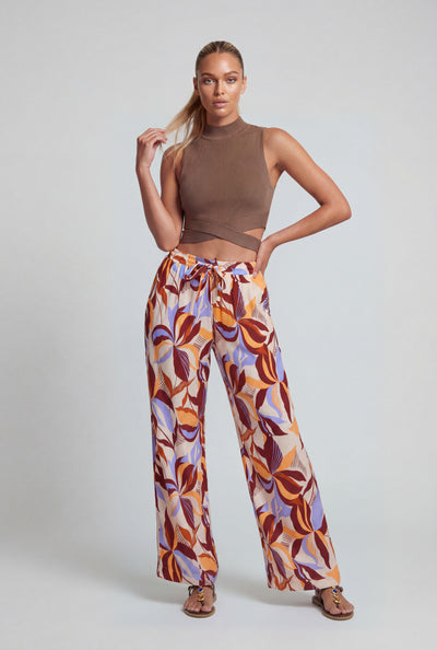 Leaf Print High Waist Palazzo Pants