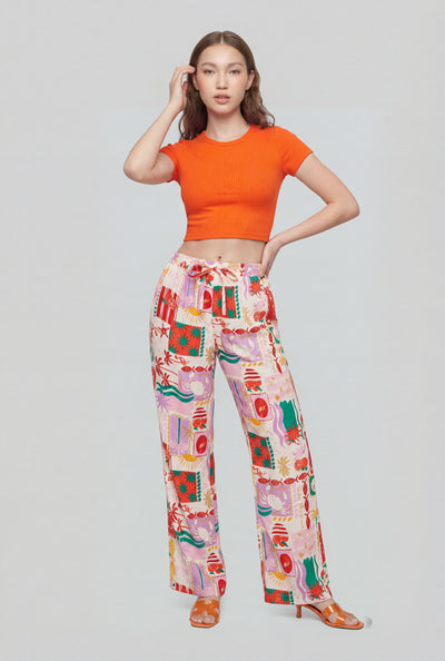 Tropical High-Waist Palazzo Pants