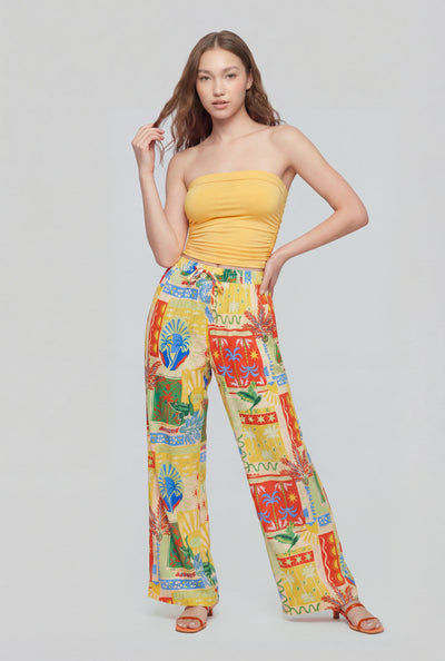 Tropical High-Waist Palazzo Pants