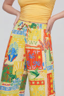 Tropical High-Waist Palazzo Pants
