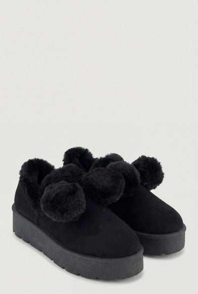 Pom Pom Faux Fur Platform Booties