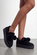 Pom Pom Faux Fur Platform Booties