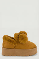 Pom Pom Faux Fur Platform Booties