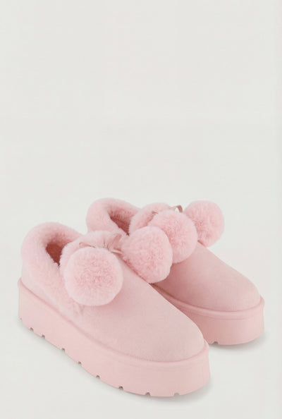 Pom Pom Faux Fur Platform Booties
