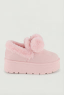 Pom Pom Faux Fur Platform Booties