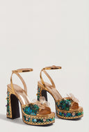 Jacquard Block Heel Platform Sandals
