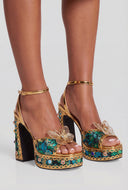 Jacquard Block Heel Platform Sandals