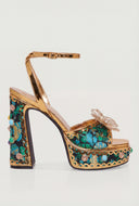 Jacquard Block Heel Platform Sandals