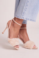 Faux Fur Band Faux Suede Ankle Strap Heels
