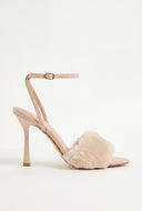 Faux Fur Band Faux Suede Ankle Strap Heels