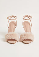 Faux Fur Band Faux Suede Ankle Strap Heels