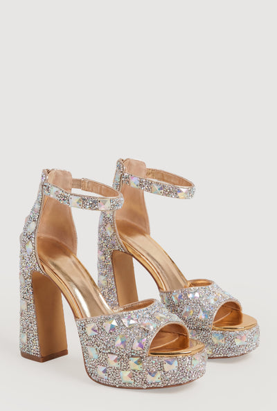 Glam Embellished Platform Block Heels