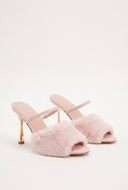Faux Fur Band Faux Leather High Heels