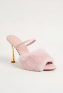 Faux Fur Band Faux Leather High Heels